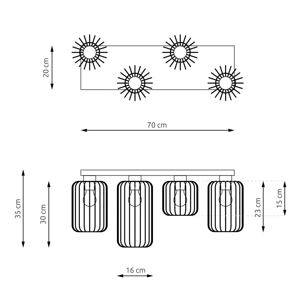 Emibig plafondlamp Barn - 4 lichts - 70 x 35 cm - zwart