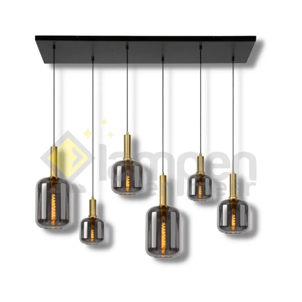 Hanglamp Tubes 6 lichts - Gold - Smoky Glass Eric Kuster Style