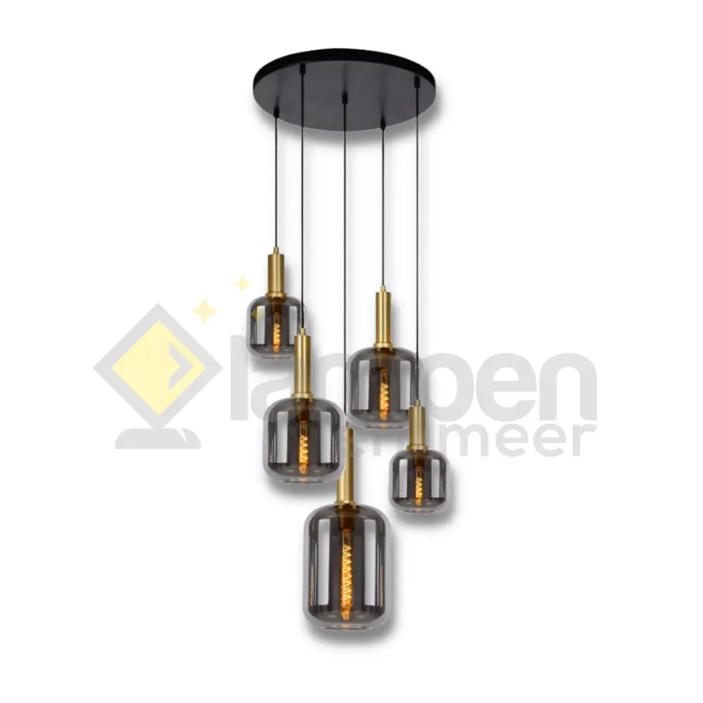 Hanglamp Tubes 5 lichts - Gold - Smoky Glass Eric Kuster Style