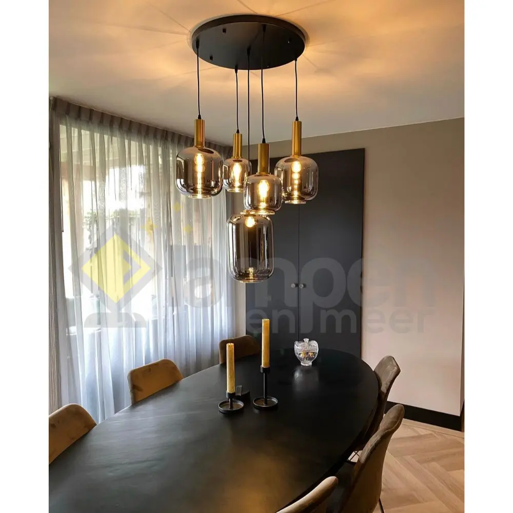 Hanglamp Tubes 5 lichts - Gold - Smoky Glass Eric Kuster Style