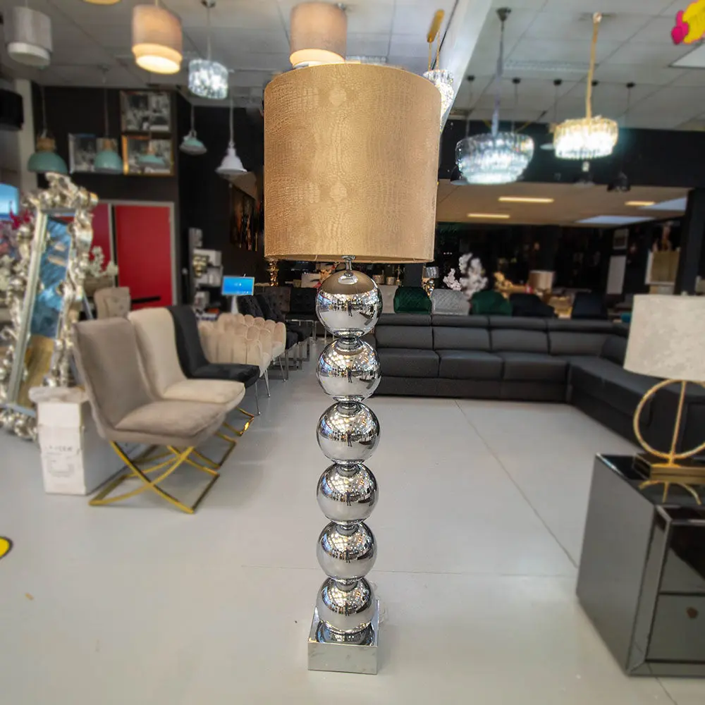 Zilvere 6 Bollamp Met Bruine Croco Kap Eric Kuster Style