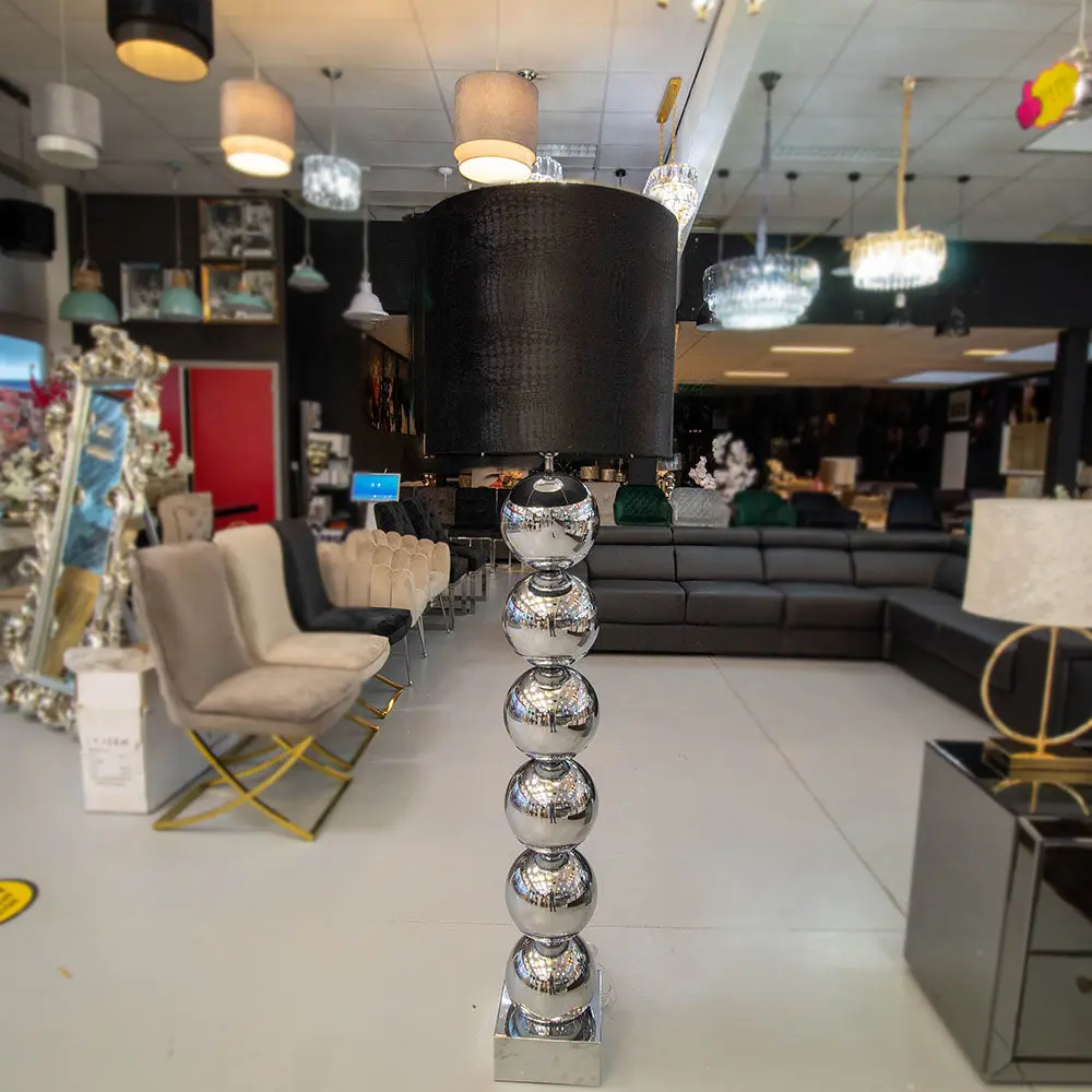 Zilvere 6 Bollamp Met Zwarte Croco Kap Eric Kuster Style