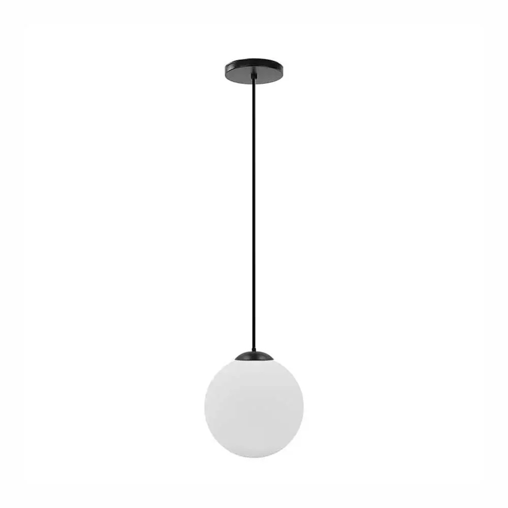 LUMINARIO COLGANTE ALUMINIO COLOR NEGRO CON VIDRIO SOPLADO MATE BLANCO 20CM H-120CM 127V LAMPARA OPCIONAL NO INCLUIDA ESTEVEZ