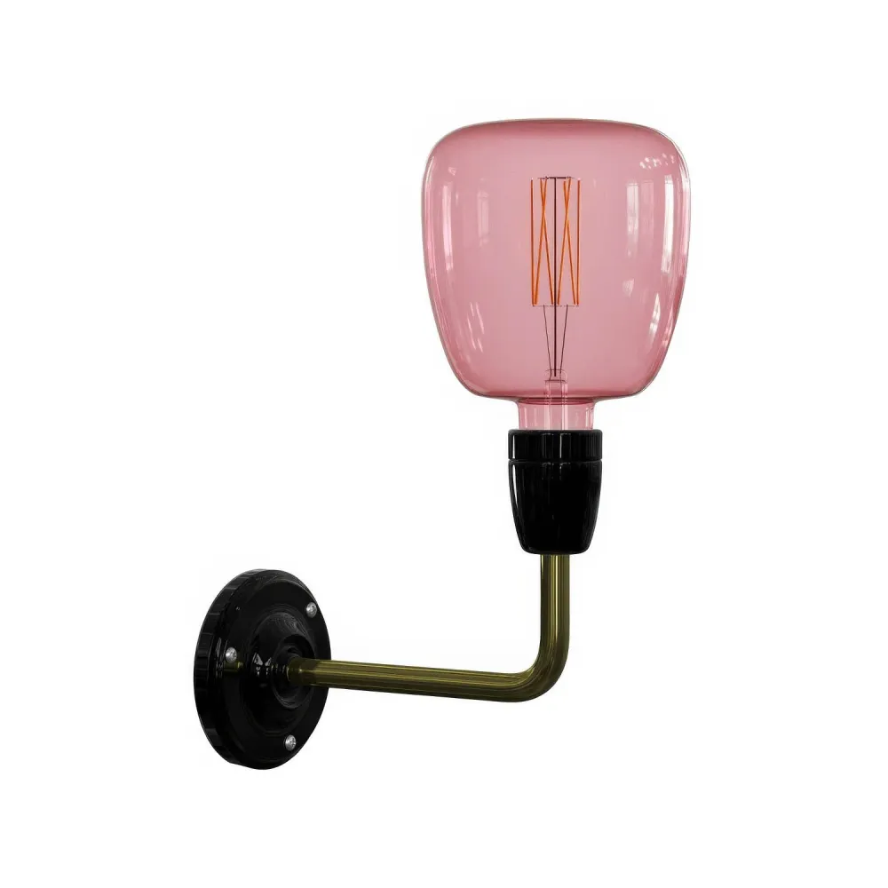 Fermaluce Classic, wandlamp metaal en porselein met gebogen verlenging - Zwart