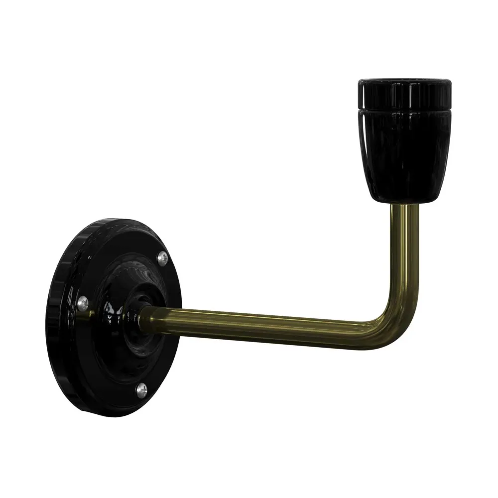 Fermaluce Classic, wandlamp metaal en porselein met gebogen verlenging - Zwart