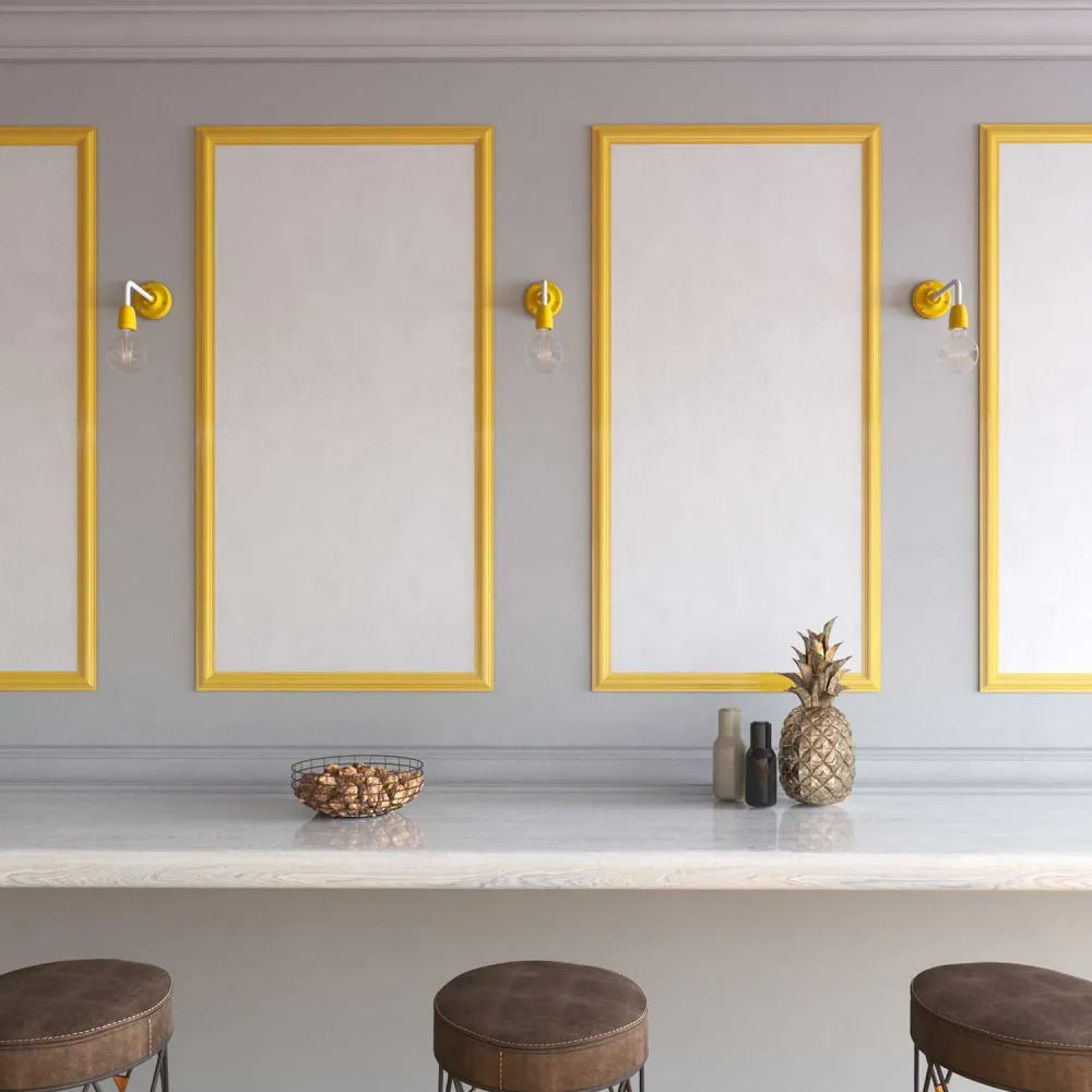 Fermaluce Color, wandlamp metaal en porselein met gebogen verlenging - Geel