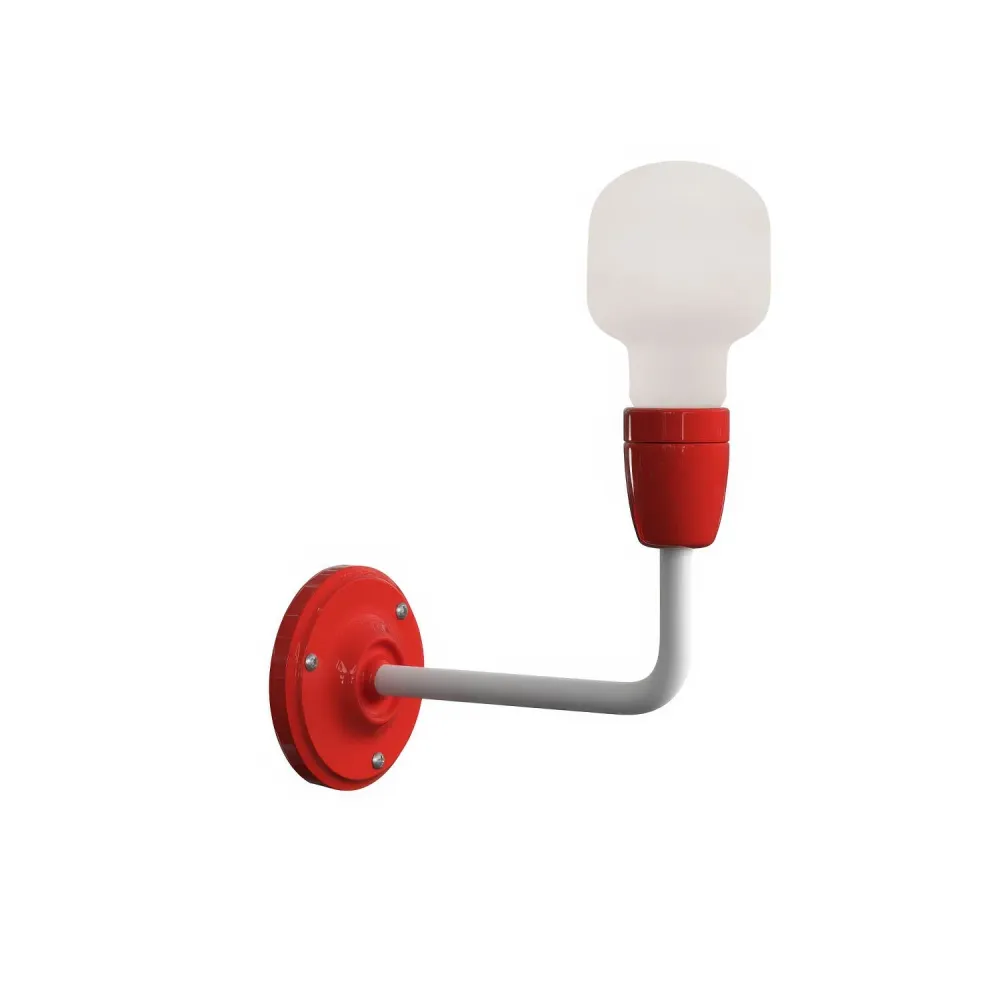 Fermaluce Color, wandlamp van metaal en porselein met gebogen verlenging - Rood