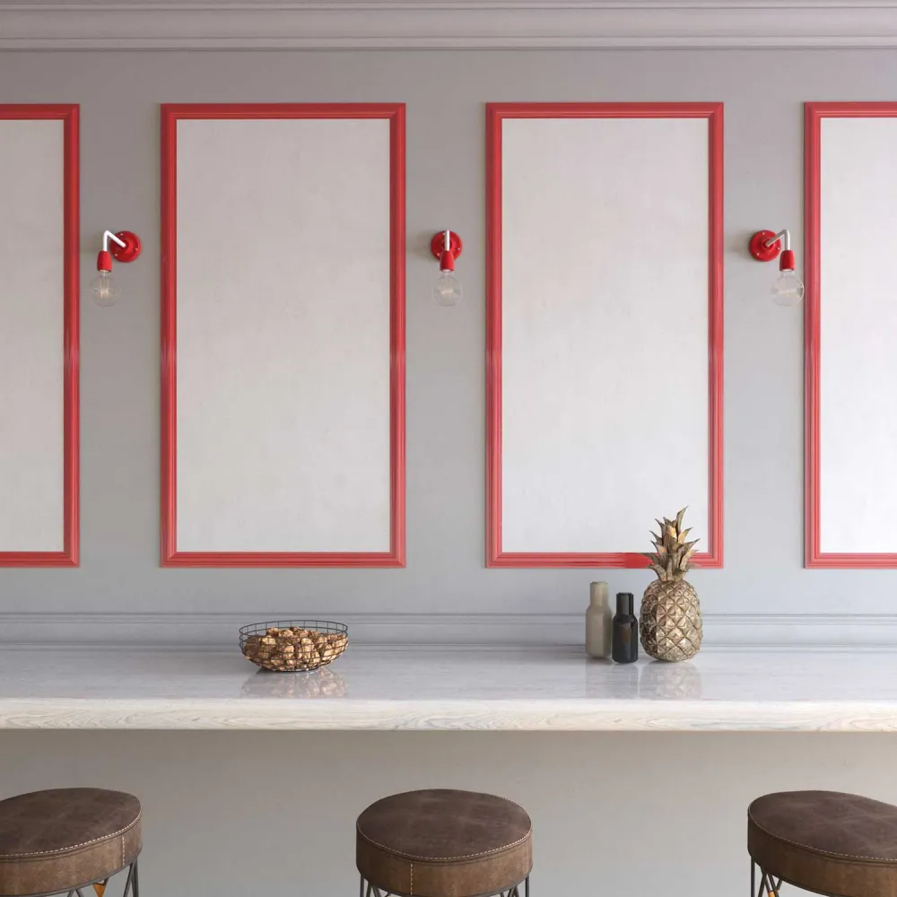 Fermaluce Color, wandlamp van metaal en porselein met gebogen verlenging - Rood