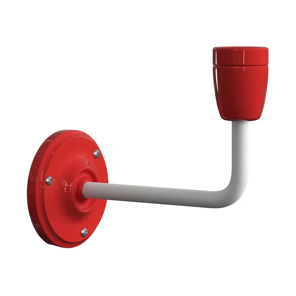 Fermaluce Color, wandlamp van metaal en porselein met gebogen verlenging - Rood