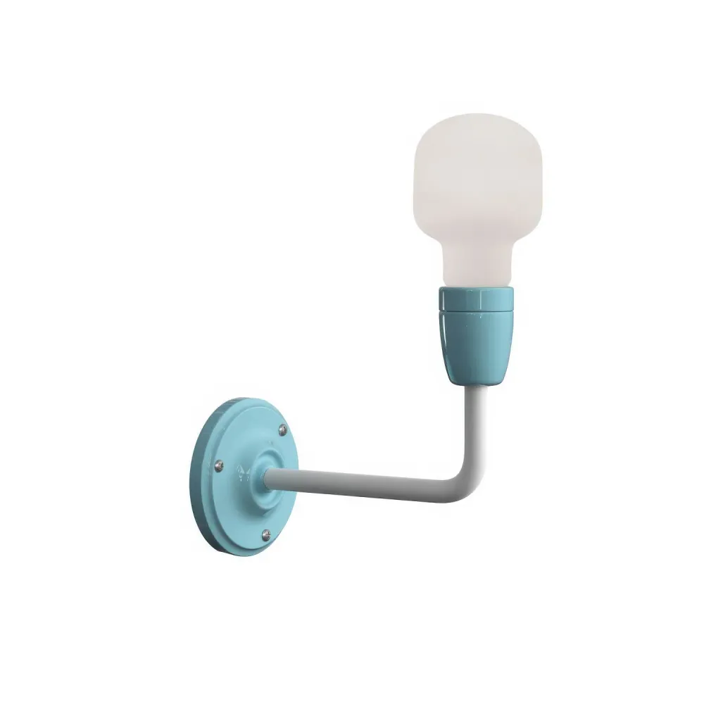 Fermaluce Color, wandlamp van metaal en porselein met gebogen arm - Lichtblauw