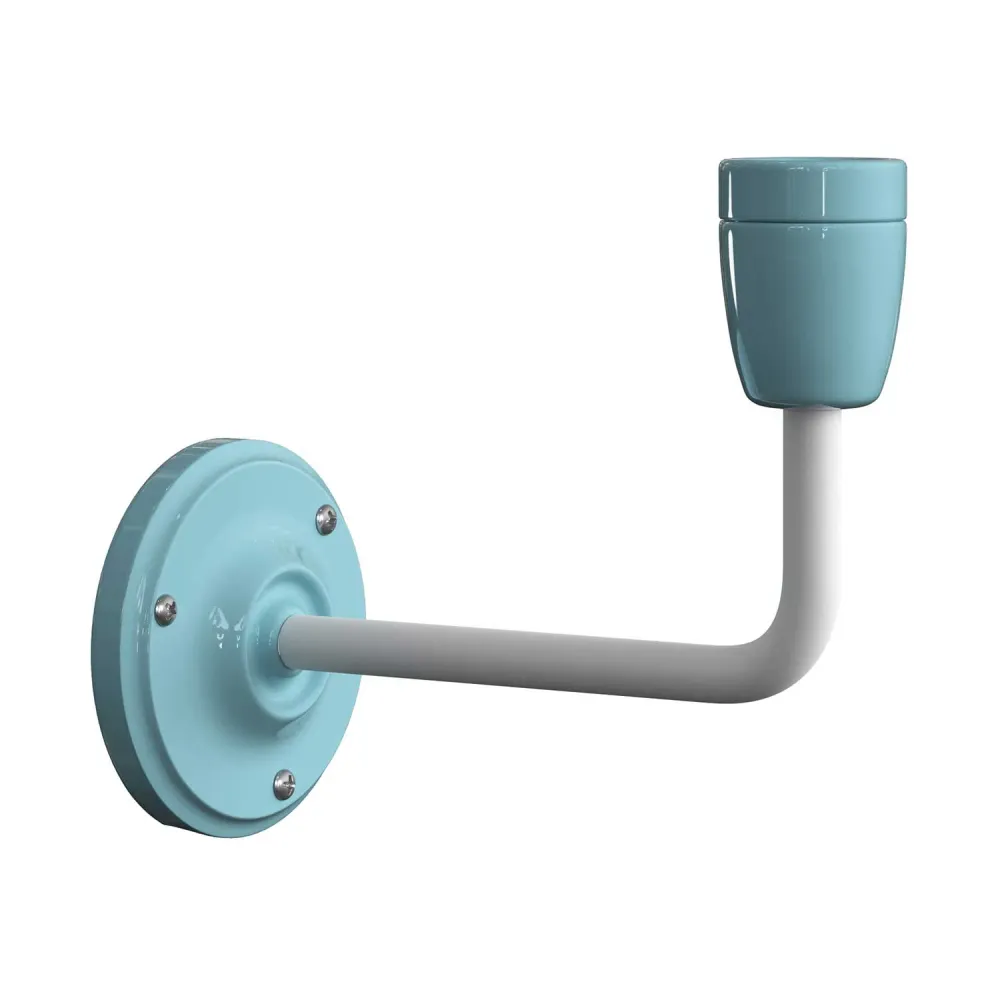 Fermaluce Color, wandlamp van metaal en porselein met gebogen arm - Lichtblauw