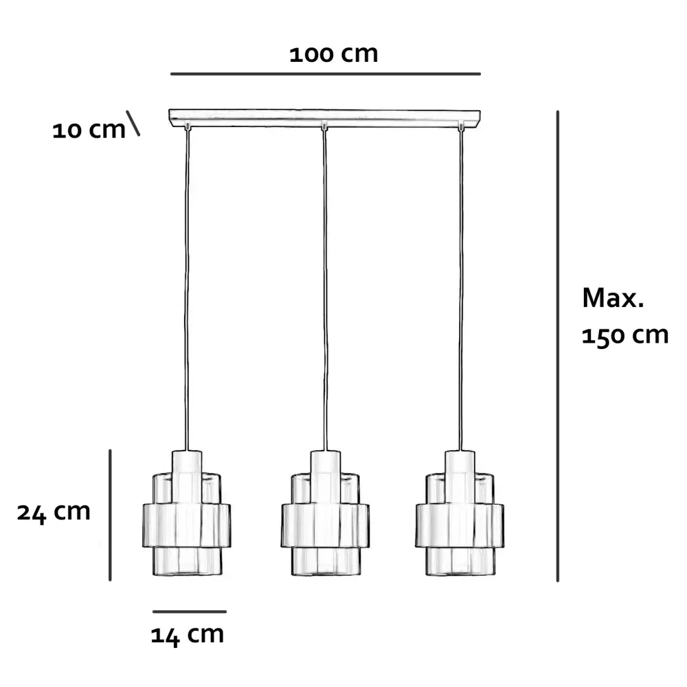 Freelight hanglamp Chiasso - 3 lichts - 100 x 150 cm - zwart goud
