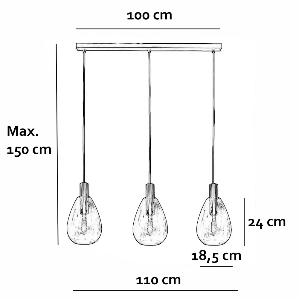 Freelight hanglamp Dorato - 3 lichts - 110 x 150 cm - zwart goud