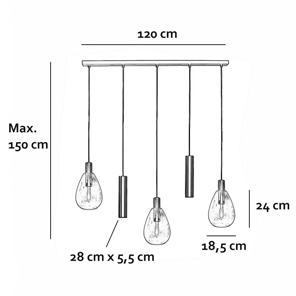 Freelight hanglamp Dorato - 5 lichts - 126 x 150 cm - zwart goud