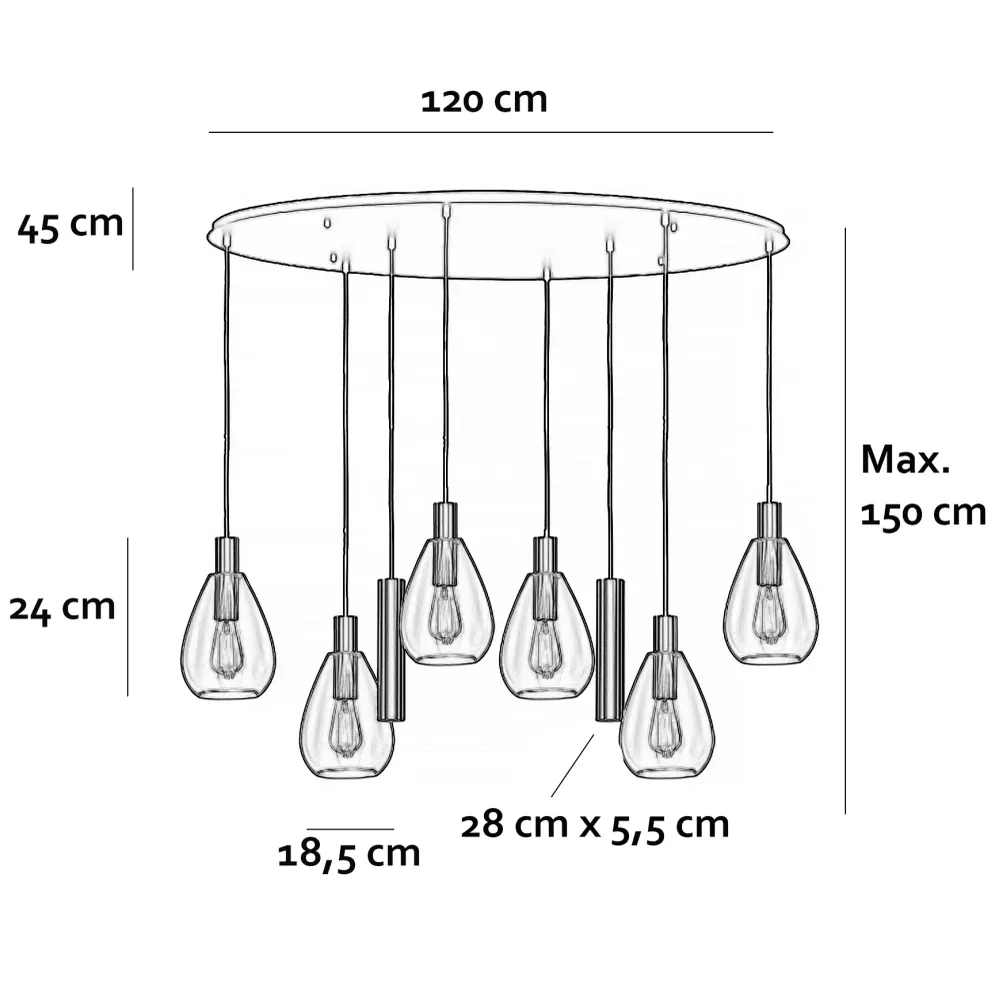 Freelight hanglamp Dorato - 8 lichts - 126 x 150 cm - zwart goud