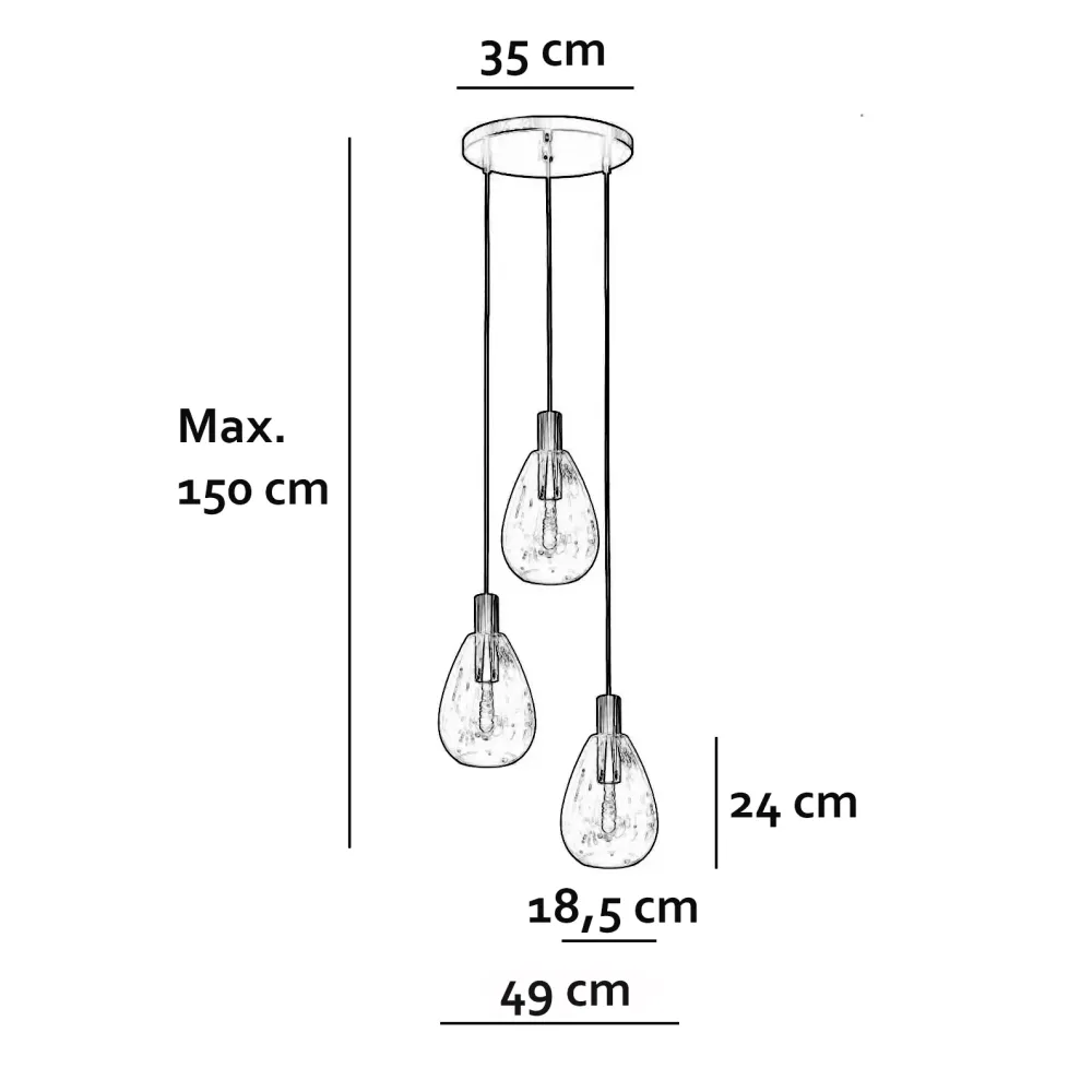 Freelight hanglamp Dorato - 3 lichts - 35 x 150 cm - zwart