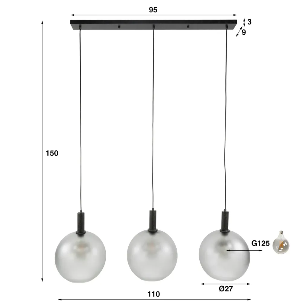Giga Living Hanglamp Bubble Frosted - Grijs Glas - 110x30x150cm Giga Meubel