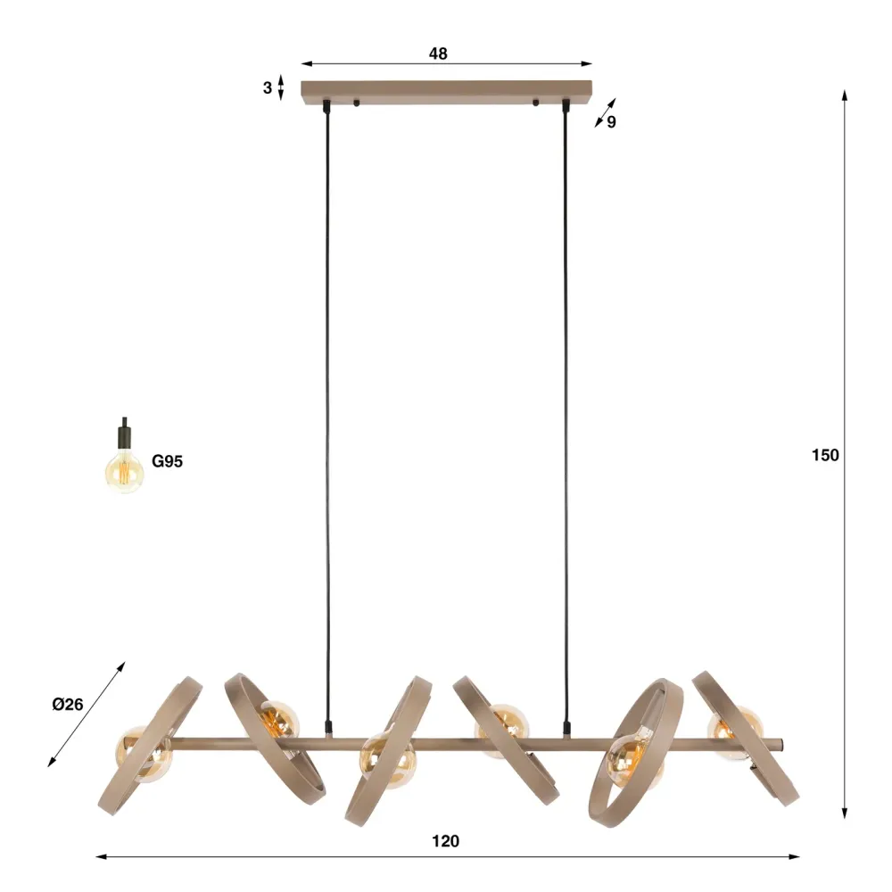 Giga Living Hanglamp Hover - Beige Metaal - 120x40x150cm Giga Meubel