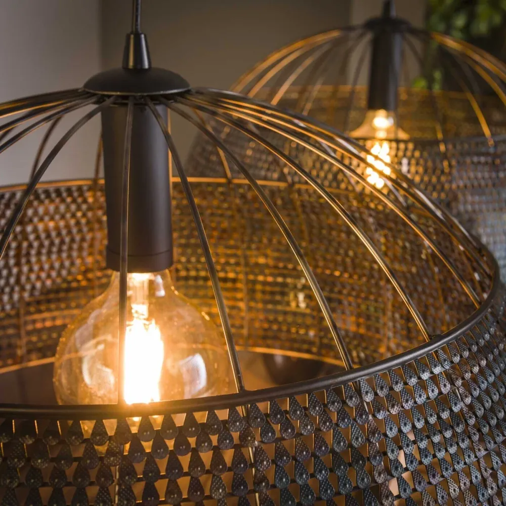 Giga Meubel Hanglamp Armor - Zwart/Bruin - 2-Lichts - 140x150x60cm