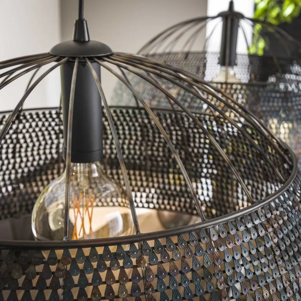 Giga Meubel Hanglamp Armor - Zwart/Bruin - 2-Lichts - 140x150x60cm