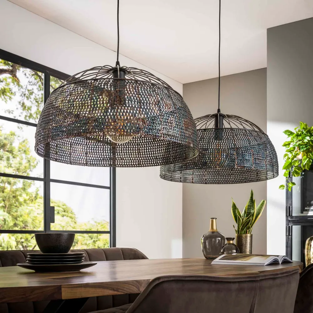 Giga Meubel Hanglamp Armor - Zwart/Bruin - 2-Lichts - 140x150x60cm