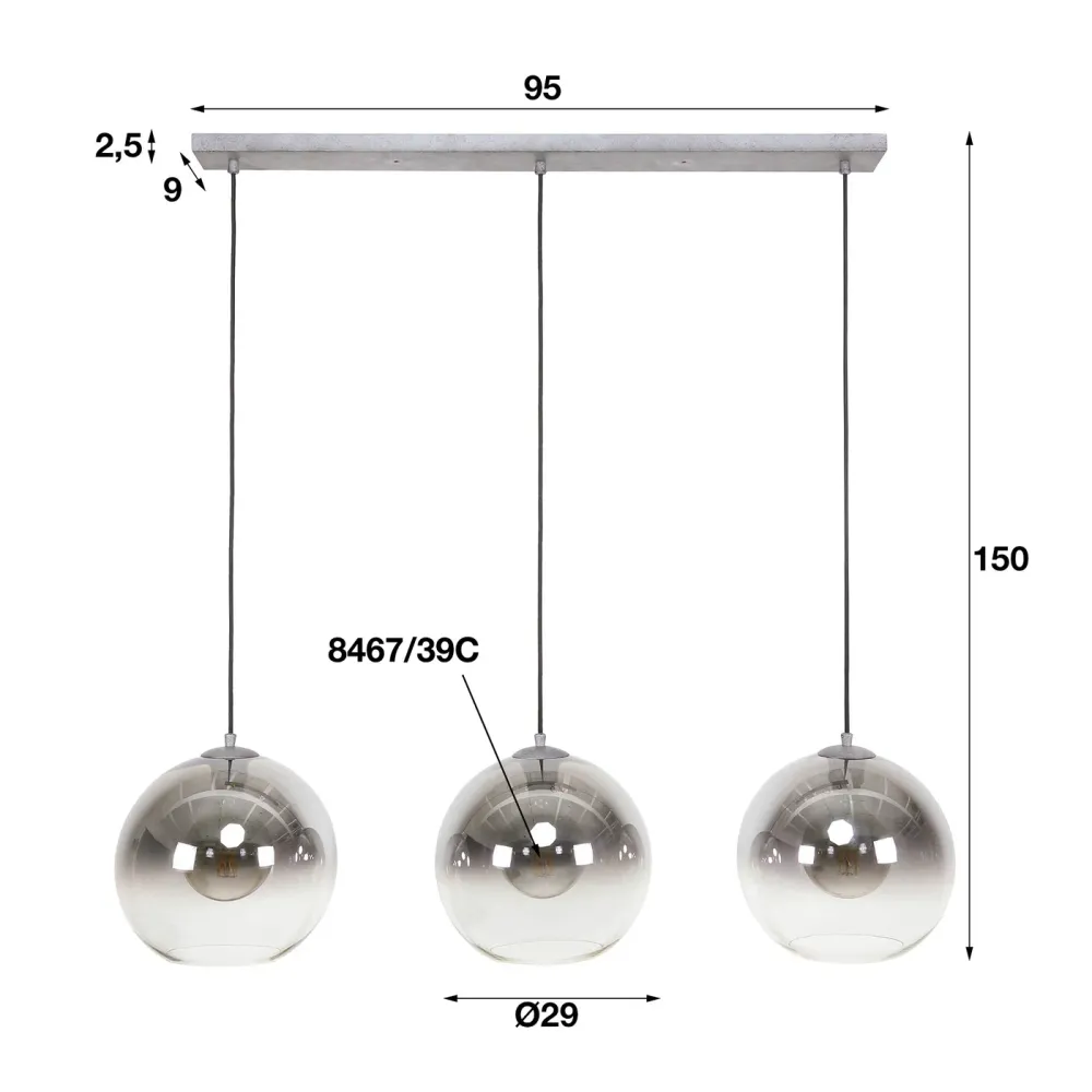 Giga Meubel Hanglamp Bubble Shaded - Glas - 3-Lichts - 30x115x150cm