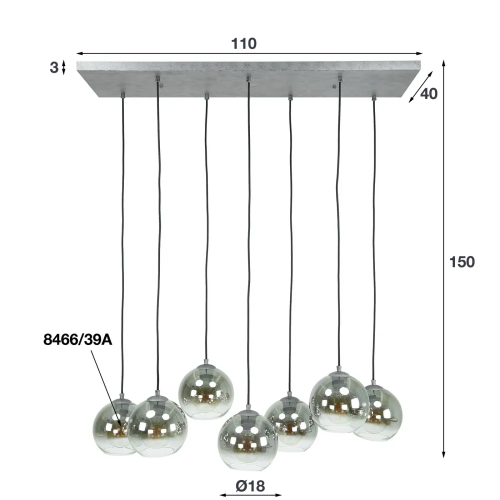 Giga Meubel Hanglamp Bubble Shaded - Glas - 7-Lichts - 40x110x150cm