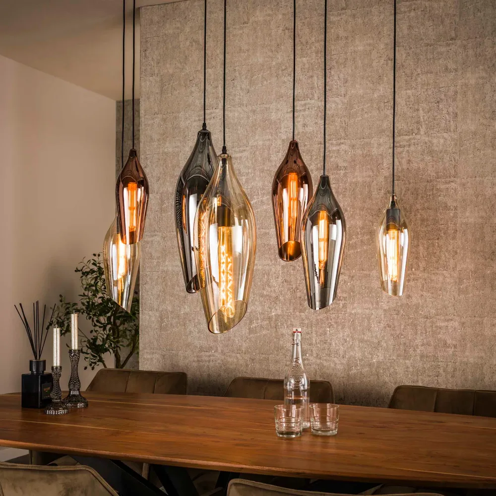 Giga Meubel Hanglamp Cocoon - Multicolor Glas - 7-Lichts - 120x40x150cm