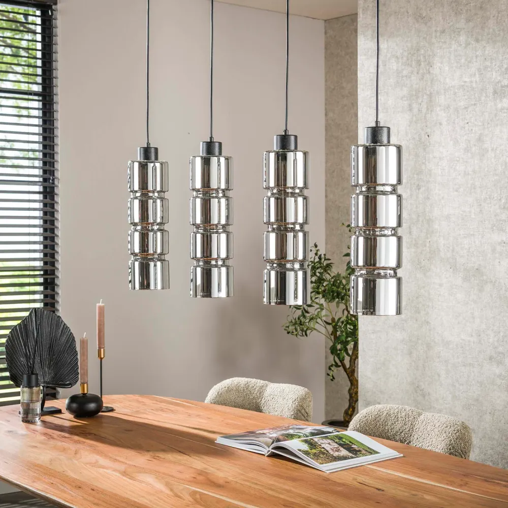 Giga Meubel Hanglamp Cylinder - Chroom Glas - 4-Lichts - 105x12x150cm
