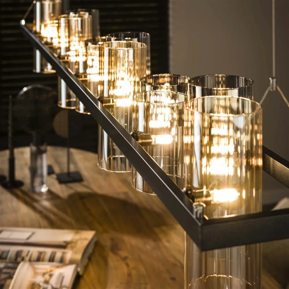 Giga Meubel Hanglamp Cylinder - Zwart Metaal - 14-Lichts - 190x20x150cm