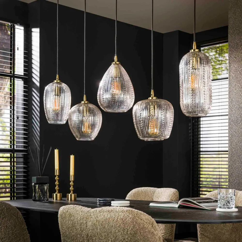Giga Meubel Hanglamp Diamond Grain Mix - Glas - 5-Lichts - 120x20x150cm