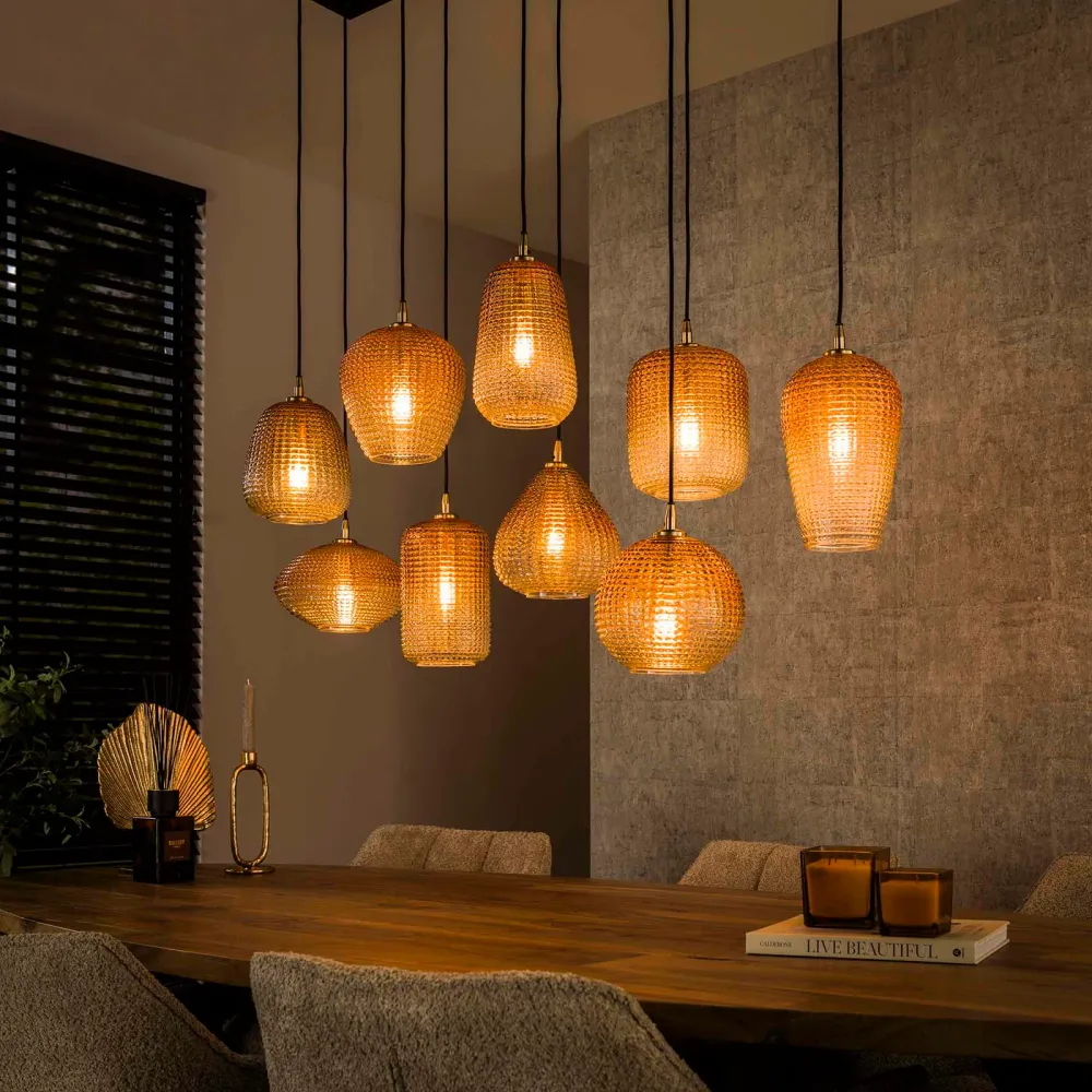 Giga Meubel Hanglamp Dot Pattern - Amber - 9-Lichts - 120x40x150cm