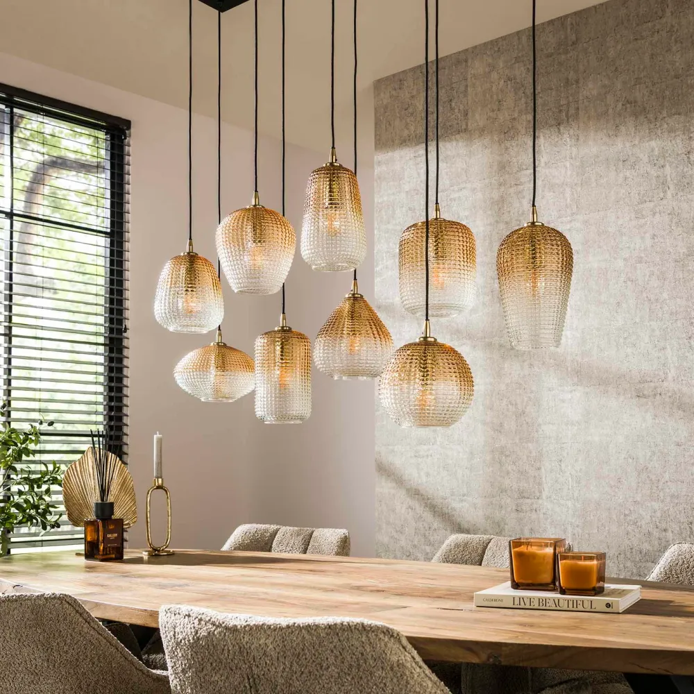 Giga Meubel Hanglamp Dot Pattern - Amber - 9-Lichts - 120x40x150cm