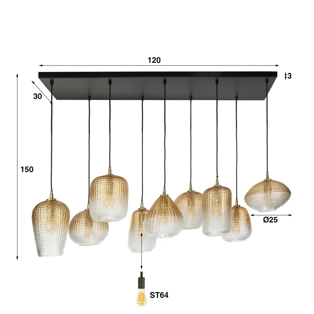Giga Meubel Hanglamp Dot Pattern - Amber - 9-Lichts - 120x40x150cm