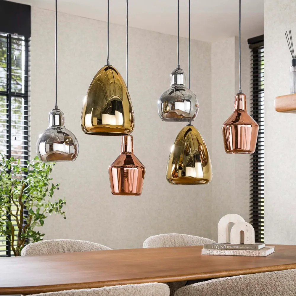 Giga Meubel Hanglamp Driekleur Mix - Multicolor - 6-Lichts - 150x95x40cm