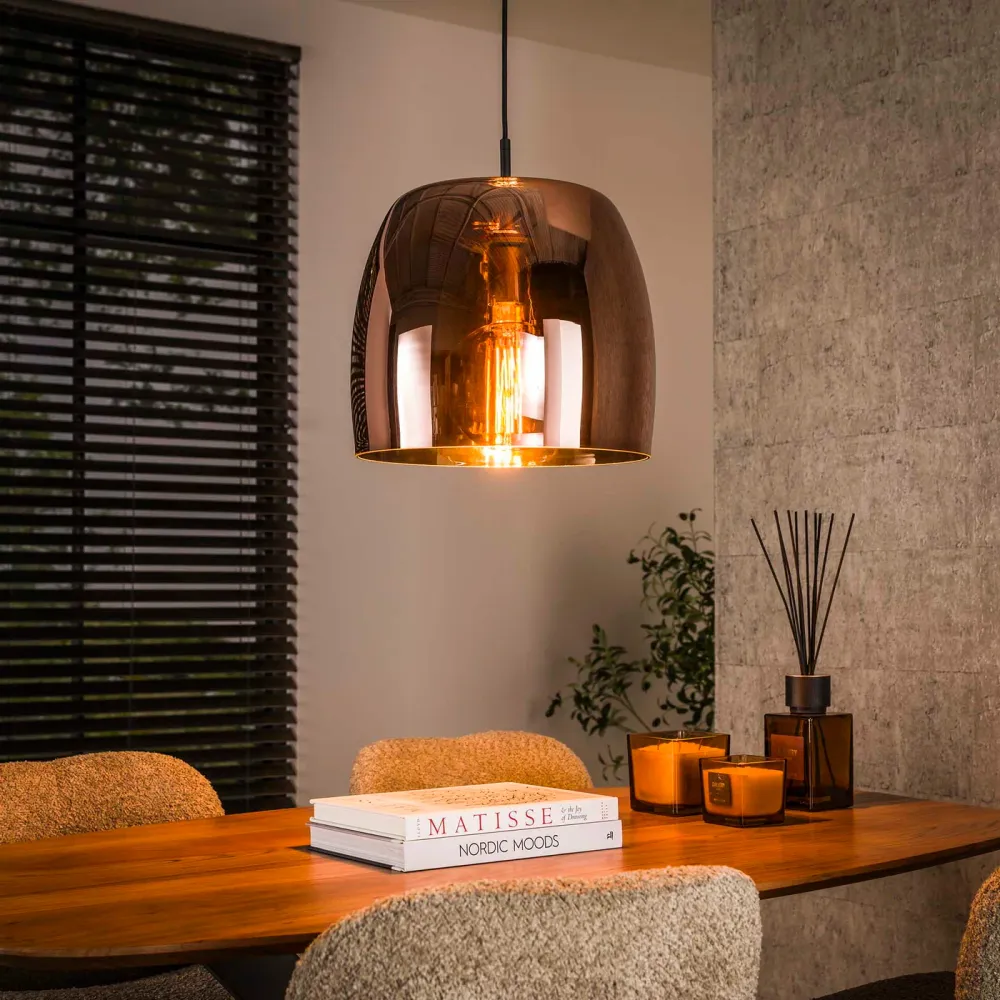 Giga Meubel Hanglamp Drift Glass - Koper Glas - 1-Lichts - 35x35x150cm