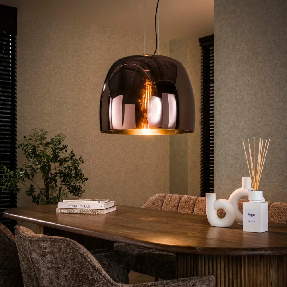 Giga Meubel Hanglamp Drift Glass XL - Koper Glas - 1-Lichts - 48x48x150cm