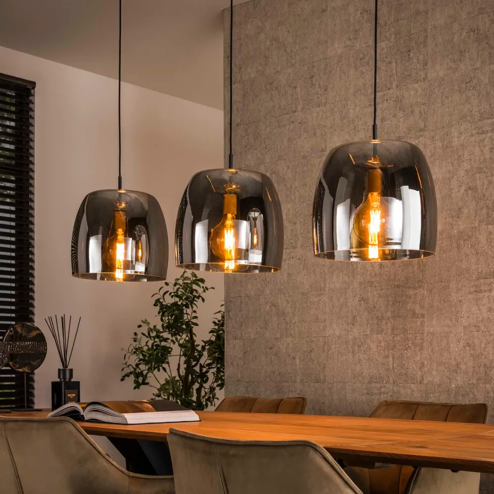 Giga Meubel Hanglamp Drift Glass - Smoke Glas - 3-Lichts - 145x35x150cm