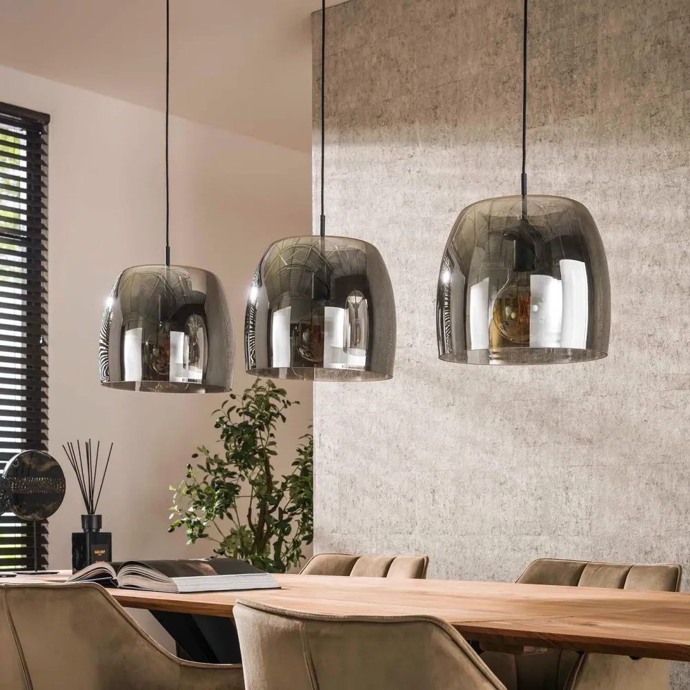 Giga Meubel Hanglamp Drift Glass - Smoke Glas - 3-Lichts - 145x35x150cm