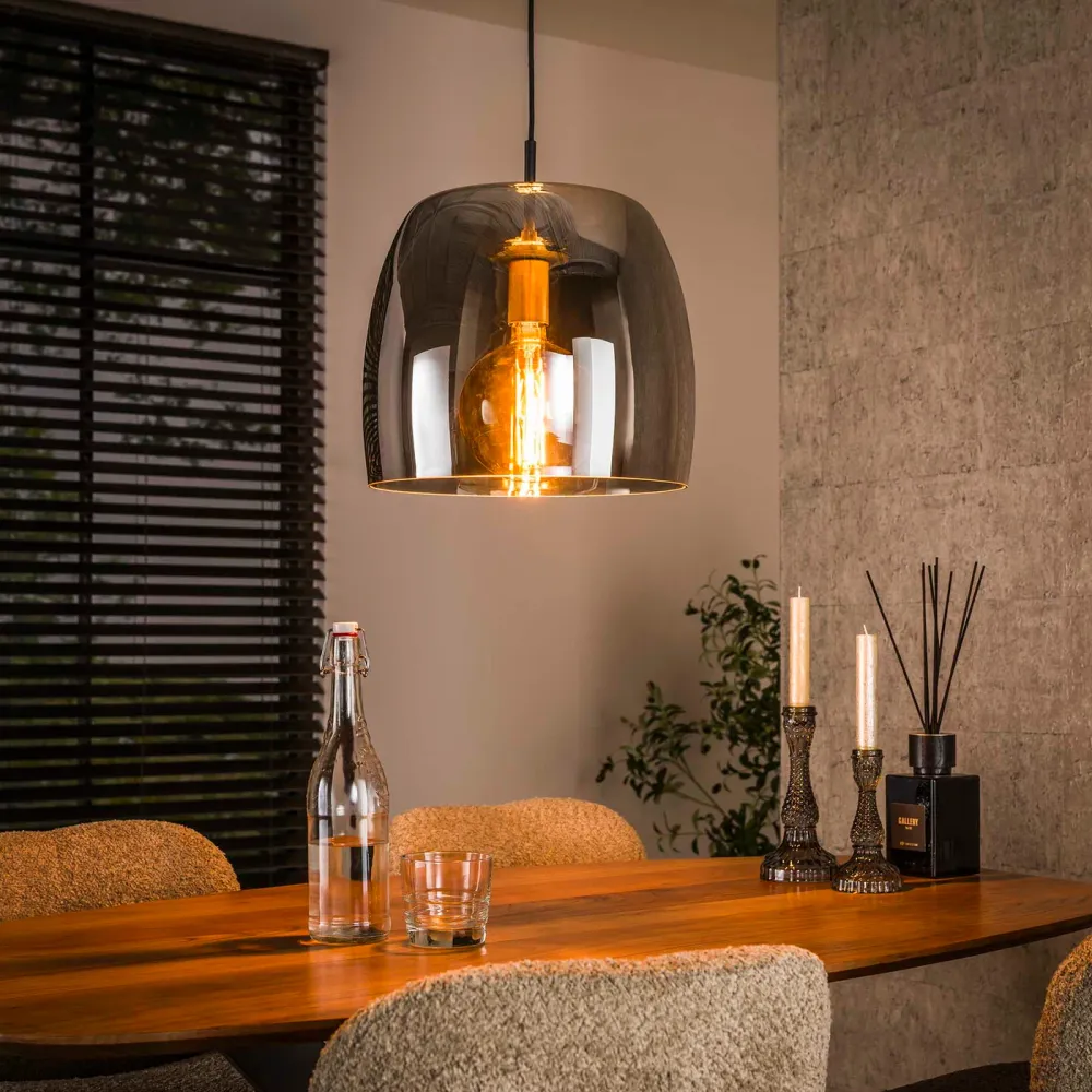 Giga Meubel Hanglamp Drift Glass - Smoke Glas - 1-Lichts - 35x35x150cm