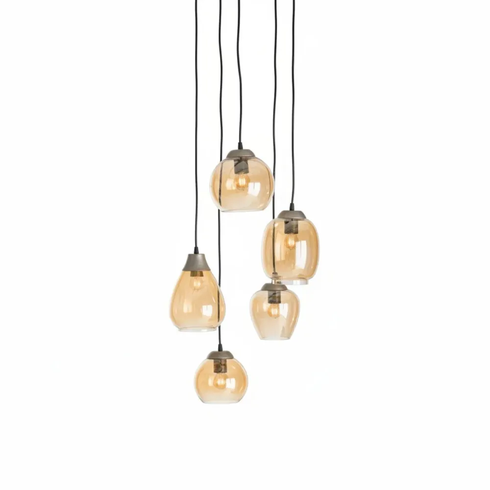 Giga Meubel Hanglamp Getrapt Mix - Amber Glas - 5-Lichts - 150x43x43cm