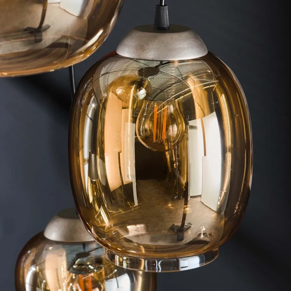 Giga Meubel Hanglamp Getrapt Mix - Amber Glas - 5-Lichts - 150x43x43cm