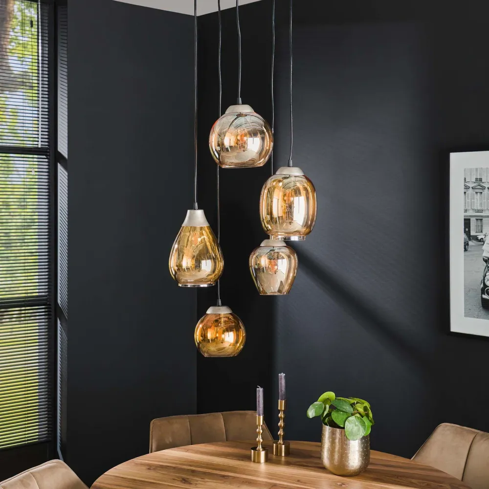 Giga Meubel Hanglamp Getrapt Mix - Amber Glas - 5-Lichts - 150x43x43cm