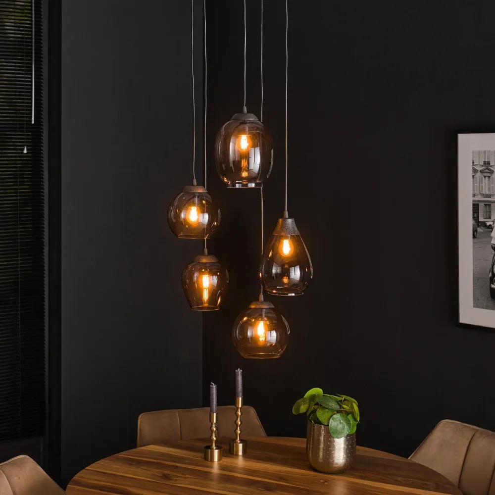 Giga Meubel Hanglamp Getrapt Mix - Chrome Glas - 5-Lichts - 150x43x43cm