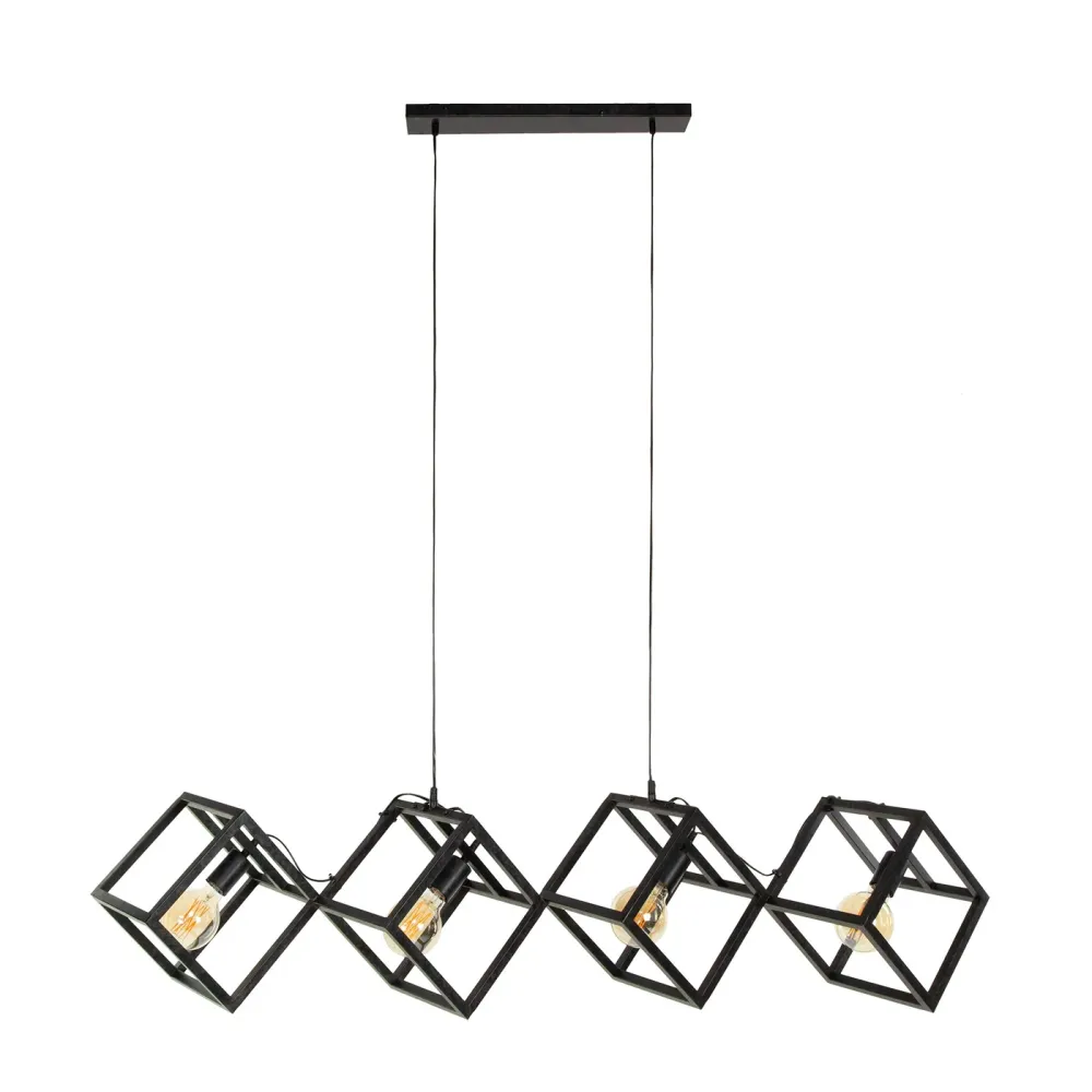 Giga Meubel Hanglamp Kubus - Zwart Metaal - 4-Lichts - 150x35x150cm