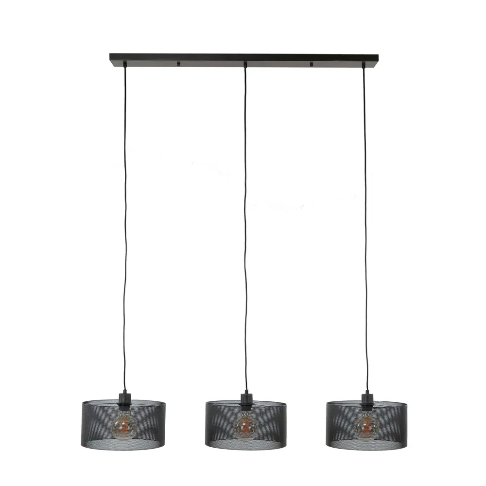 Giga Meubel Hanglamp Mesh Rond - Zwart Metaal - 3-Lichts - 120x30x150cm