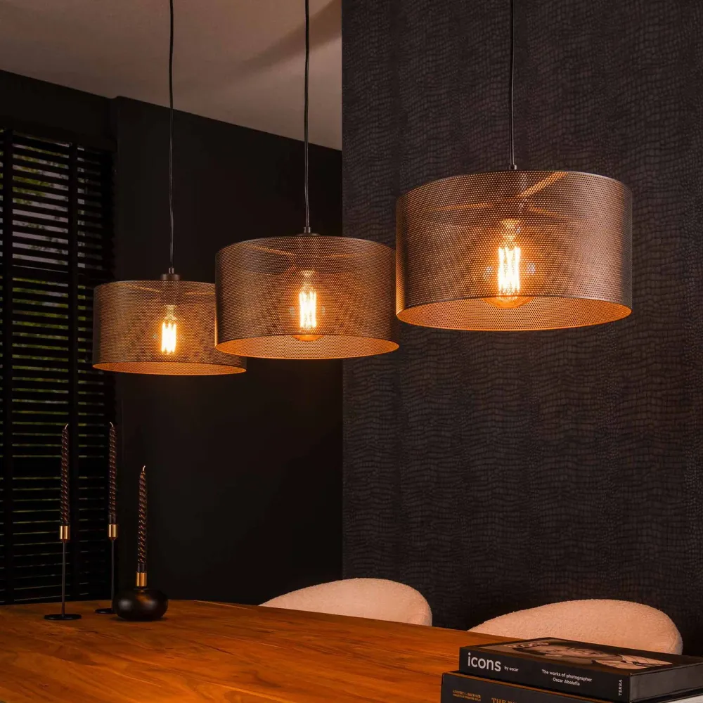 Giga Meubel Hanglamp Mesh Rond - Zwart Metaal - 3-Lichts - 120x30x150cm
