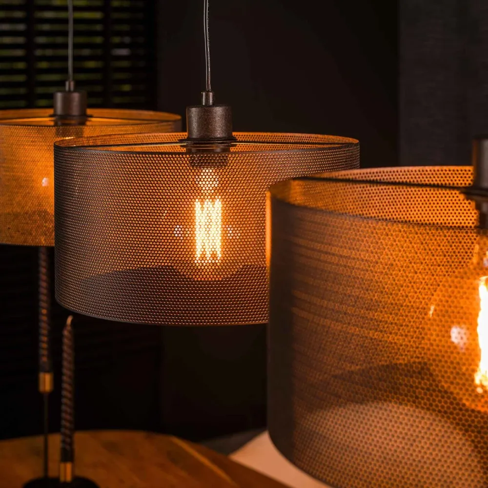 Giga Meubel Hanglamp Mesh Rond - Zwart Metaal - 3-Lichts - 120x30x150cm