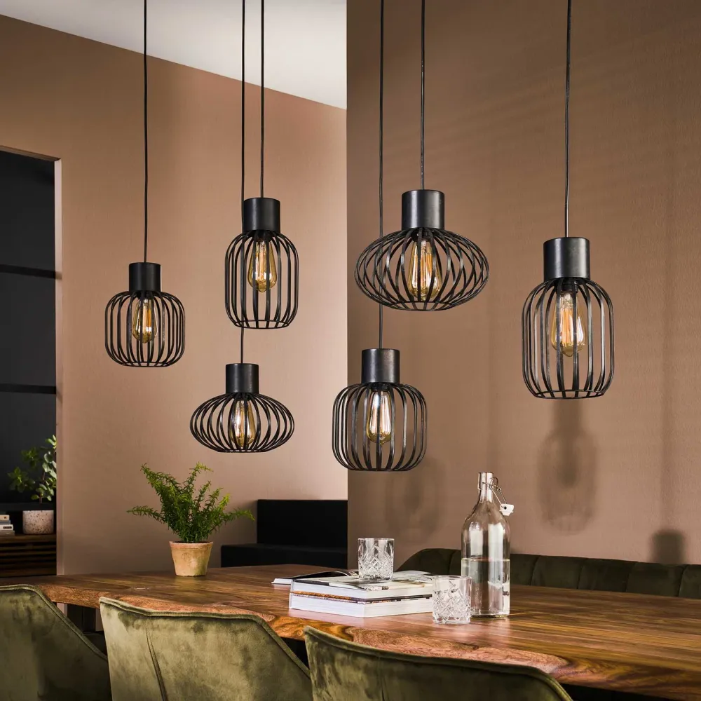 Giga Meubel Hanglamp Mix - Zwart Metaal - 6-Lichts - 150x145x28cm