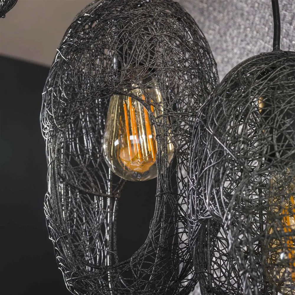 Giga Meubel Hanglamp Open Wire - Zwart Metaal - 5-Lichts - 45x45x180cm